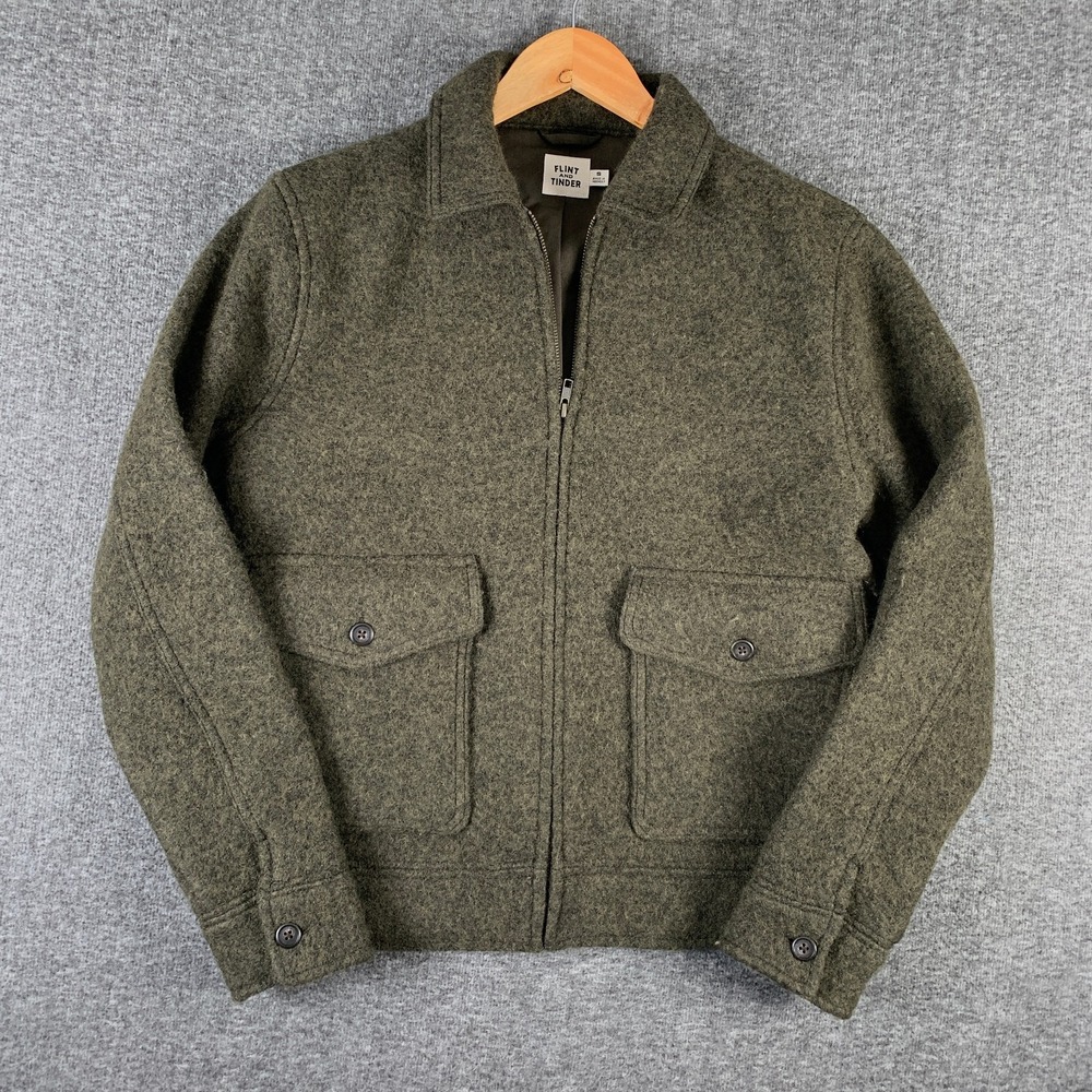 Flint and Tinder Jacket Men Small Boiled Wool Station Huckberry Olive Green